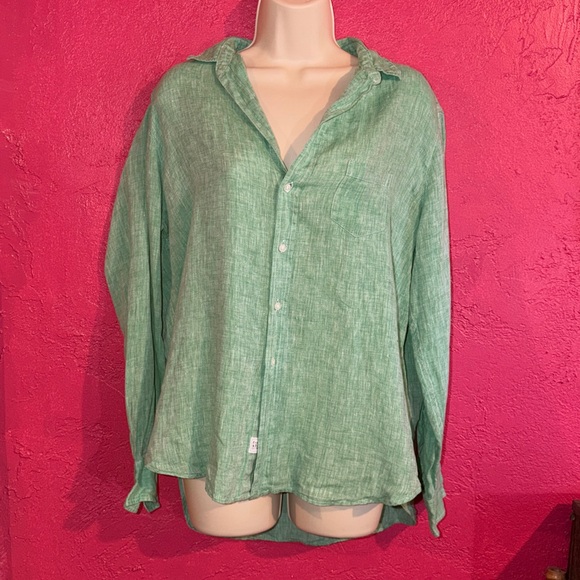 Frank & Eileen green Beachy, coastal Linen Shirt button down shirt. Sz M. - Picture 5 of 17